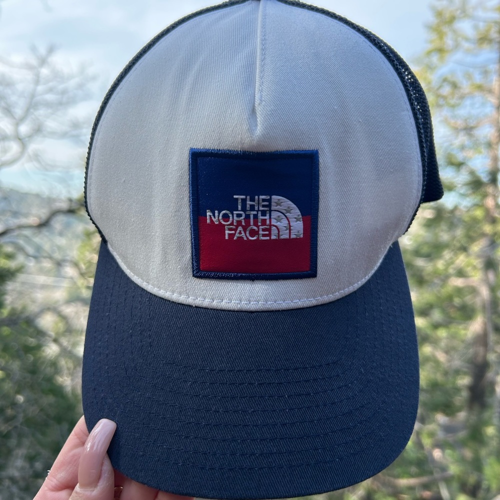 The North Face Blue and White Trucker Hat